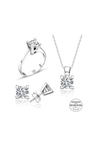 Sertifikalı Swarovski Tektaş 925 Gümüş Set Takım