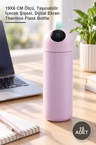 10 Adet Dijital Göstergeli Termos 19x6 Cm Ölçü, Taşınabilir İçecek Şişesi, Dijital Ekran Thermos Flask Bottle