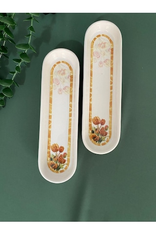 Vintage Lale 2 Adet Zeytinlik Sunum Tabağı Kızıl Kahve