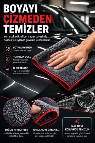 450 Gsm Oto Araç Kurulama Bezi Mikrofiber Oto Yıkama Temizlik Bezi Tüy Bırakmaz Gri 50x70 Cm