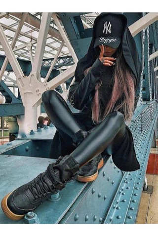 Kadın Siyah İçi Şardonlu Kışlık Suni Deri Peluşlu Tayt SiYAH