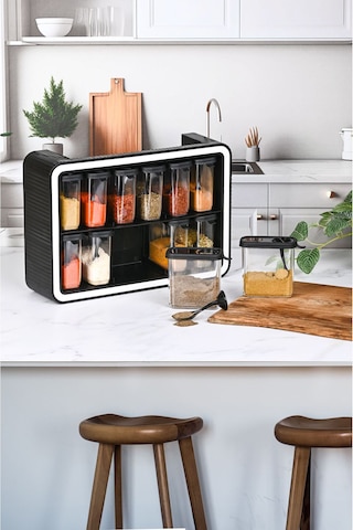 12 Li Duvara Yapıştırmalı Kaşıklı Baharatlık Set ŞEffaf