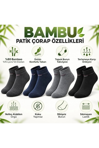 Genel Erkek Bambu Patik Çorap 8'li Set Yumuşak Dikişsiz Nefes Alan Sıkmay Çok Renkli / Standart / 8 Adet