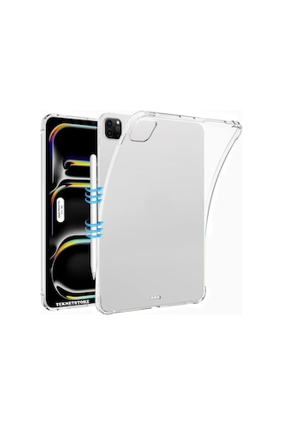 Apple Uyumlu iPad Pro 13" Inç 2024 M4 Çip Köşe Korumalı Şeffaf Silikon Kılıf Tam Kalıp A2925 A2926 A3007 Kılıf