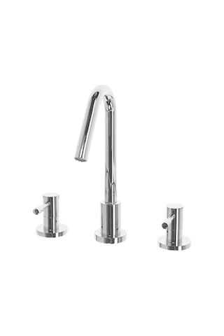 Kalambo Altın Lavabo Bataryası, 3 Delikli Kuğu Boyun Tasarımı, Parlak Pirinç Gümüş