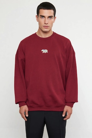 Benerly Erkek Bisiklet Yaka Standart Kol Oversize Fit Sweatshirt Fonksiyo Bordo