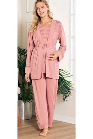 Feyza 5200 Sabahlıklı 3 Lü Hamile Lohusa Pijama Takımı Gülkurusu