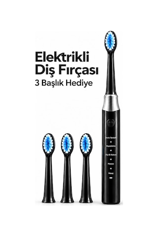 Kargo Siyah Elektrikli Diş Fırçası 3 Yedek Başlık Hediyeli Najmaddin