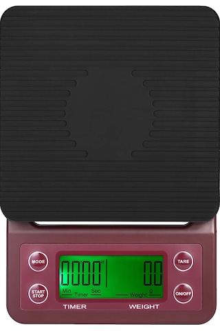 Lemestar Kahve Ve Pasta Pişirme İçin Hassas Zamanlayıcı Mutfak Terazi, 3kg/0.1g Kesinlik, Bordo Renk, Aaa Pil Gerekiyor Pil Dahil Değil Bordo
