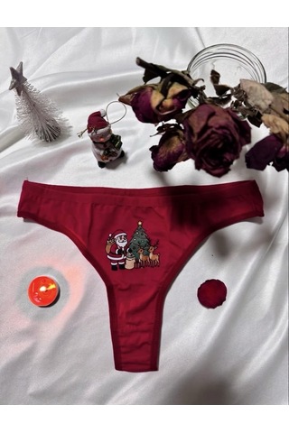 Trend Dokunuş Kadın 3'lü Kırmızı Yılbaşı Temalı Noel Figürlü Pamuklu Külot