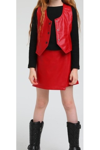 Kız Çocuk Beli Lastikli Şort Etek-13431-kırmızı Kırmızı