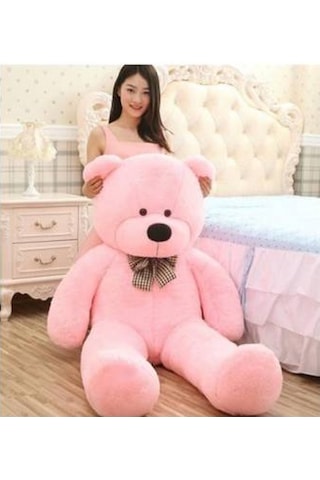 140 Cm Papyonlu Pembe Büyük Ayıcık Peluş Ayı (%100 Yerli)