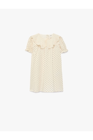 Koton Kısa Kollu Pamuklu Puantiyeli Bebe Yaka Elbise Ekru Desenli 6smg80054aw