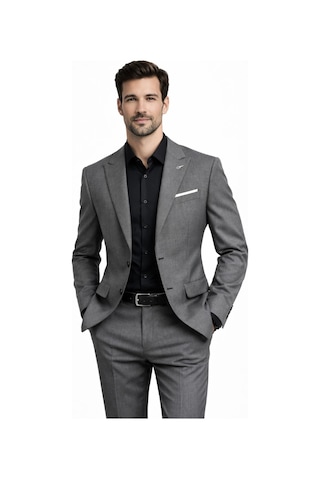 Suitmen Erkek Silim Fit Yelekli Çift Yırtmaçlı Takım Elbise Bgl-st05328 Koyu Gri