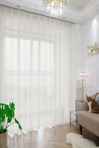 Düz Sade Tül Perde, Korniş Ve Rustik Kullanımı İçin Uygun, Düz Dikim, 300x270 Ölçü Krem