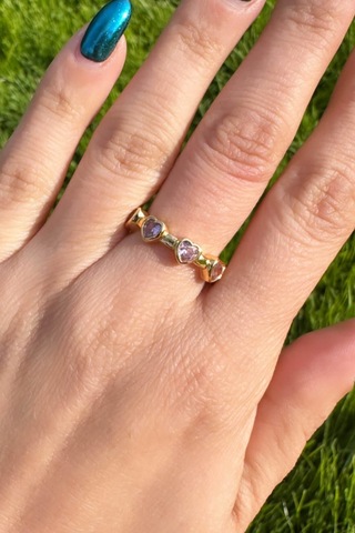 Gold Zirkon Pembe Taşlı Kalp Yüzük Pembe