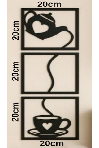 Dekoratif Çaydanlık Ve Fincan Temalı 3 Lü Ahşap Duvar Tablosu İç Dekorasyon