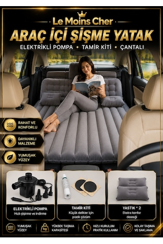 Volkswagen Transporter City Van Araç İçi Şişme Kamp Yatağı Elektrikli Pompalı Çantalı Set Gri