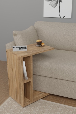 C Yan Sehpa Tekerlekli Koltuk Kenarı Dergilik Sehpa Atlantik Çam