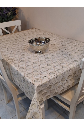 İthal Silinebilir Masa Örtüsü Kaymaz Tabanlı Pvc Muşamba Bej