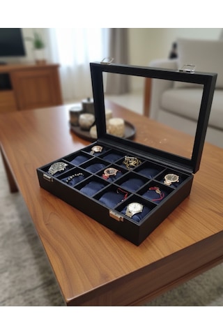 15 Li Camlı Saat Organizer