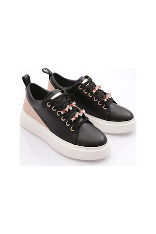 Dgn Es863 Kadin Kalin Renkli Kristal Taşli Sneakers Ayakkabi ES863-2007-R12593 Siyah - Beyaz