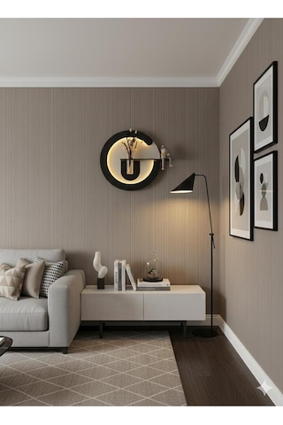 Primula Ahşap Pilli Ledli İskandinav Tarzı Salon Duvar Rafı Modern Çiçeklik 50 Cm Paris Grisi - Antrasit