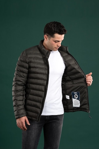 Fbı Slimfit Dik Yaka Fermuarlı Erkek İnce Şişme Puffer Mont Yeşil
