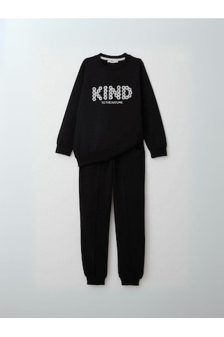 Kız Çocuk Kind İşlemeli Eşofman Takım-14389 Siyah