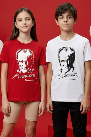 Tommy Life Kırmızı Atatürk Baskılı Unisex T-shirt - 11332 KIrmızı