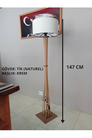 Lambader-doğal Ahşap Köşe Lambası-krem Başlık- Anahtarlı Kablo