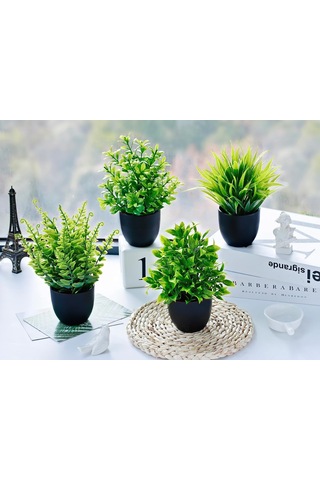 4 Paket Küçük Sahte Bitkiler Plastik Mini Yapay Saksı Bitkileri Masa Raf Banyo Ofis Ev Süslemeleri Diğer