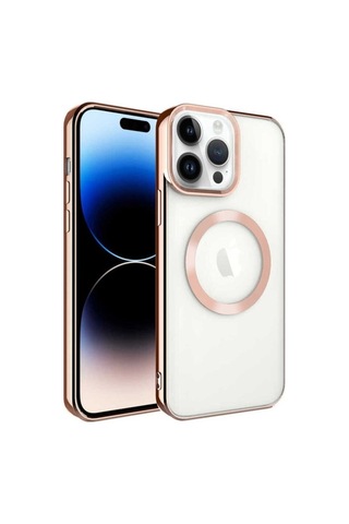 Apple Uyumlu iPhone 14 Pro Kılıf M-safe Wireless Şarj Özellikli Zore Setro Silikon Rose Gold