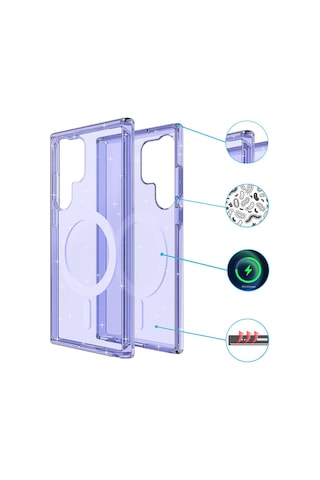 Samsung Galaxy Uyumlu Z Fold 6 Kılıf Magsafe Destekli Ve Renkli Simli Sert Şeffaf Tpu Silikon Kapak Royal Case/allstar Pembe
