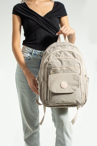 2'li Set Krem Mega Krinkıl Kumaş Lise Ve Ortaokul Sırt Çantası + Kalemlik,maymun Anahtarlık Hediyeli Krem