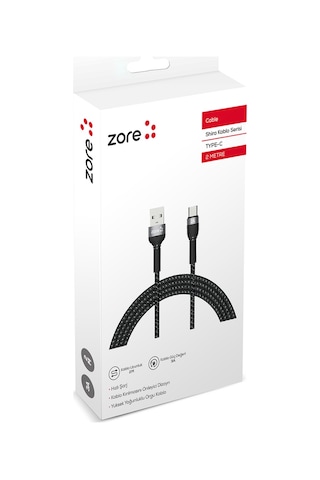 Mobilteam Siyah Shira Serisi Type-c Usb Kablo 2 Metre