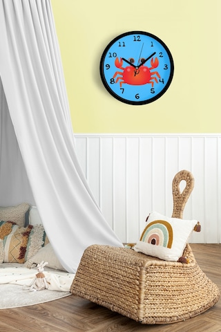 Sevimli Yengeç Çizimli Çocuk Odası Duvar Saati - 30cm - Önü Camlı Siyah Kasa - Sessiz Mekanizma-jh1045 Siyah