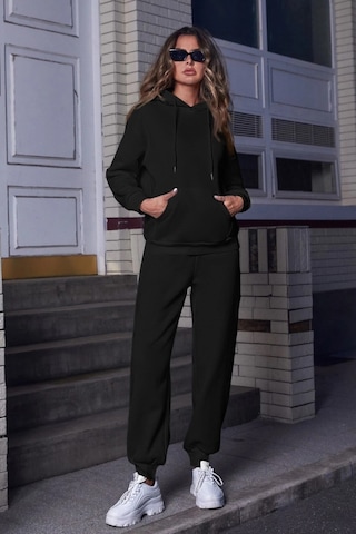 Modagen Kadın Siyah Kapüşonlu Alt Üst Eşofman Takımı Siyah