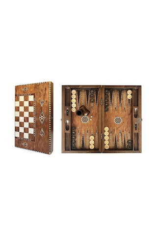 Helena Wood Art King El Yapımı Ahşap Tavla Seti Geniş