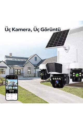 Uniywell 9mp 3 Lens 4g/wifi Sim Kartlı Güneş Enerjili Güvenlik Kamerası Aı İnsan Takibi, İki Yönlü Ses, Kablosuz