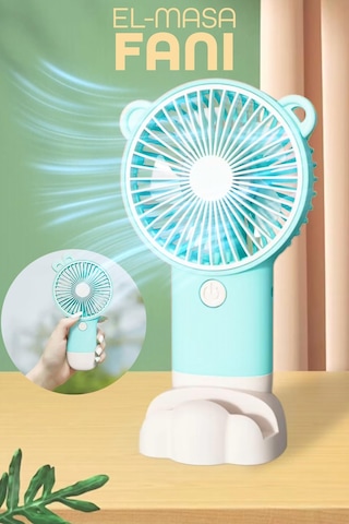 Şarjlı Telefon Standlı Mini El Fanı Seyahat Masaüstü Vantilatör Taşınabilir Mini Fan Turkuaz 0808
