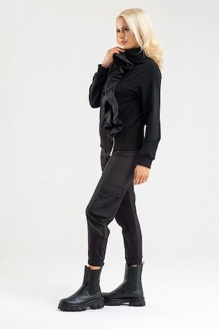 Bold & Young Siyah Volan Detaylı Fermuarlı Şık Sweat Ceket