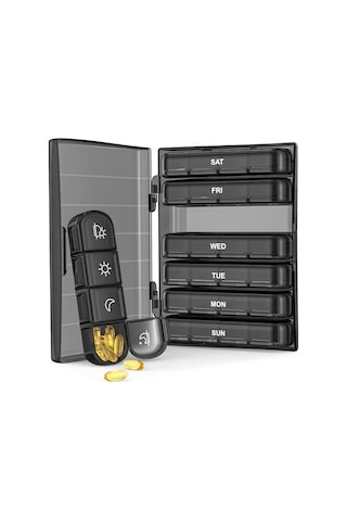 Kangvka 28 Bölmeli Haftalık İlaç Kutusu, Taşınabilir Sağlık Organizer, Siyah Plastik Depolama Kutu, Giyilebilir Ve Dayanıklı Siyah