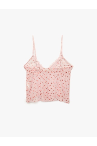 Koton Dantel Detaylı Fiyonklu İnce Askılı Pijama Üstü Pembe Desenli 6slk90066mk
