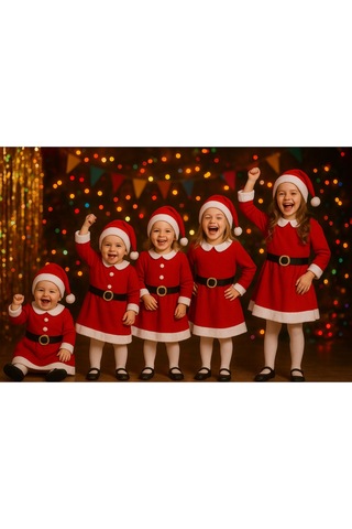 Parti Selesi Kız Çocuk Noel Elbise Noel Baba Kıyafeti Noel Kostümü Yılbaşı Yeni Yıl Kırmızı