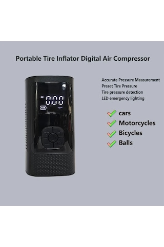 Primepickings 1 Adet Dijital Lastik Şişirme Cihazı Black Taşınabilir Usb Şarjlı Hava Kompresörü Abs Malzeme Araç Bisiklet Motor Spor Ekipmanları İçin