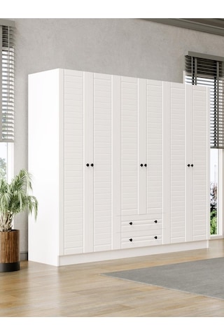 Kuzeylife Elegante Modern Tasarımlı Membran Kapaklı 6 Kapılı Gardırop (52 cm Derinlik)