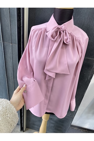 Pera Moda Pile Detaylı Parisfular Yaka Gömlek Gül Kurusu