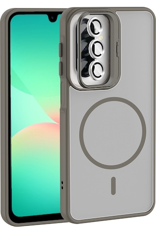 Galaxy Uyumlu A17 Kılıf Standlı Ve Kamera Lens li Mkst Etro Kapak - Gri Gri