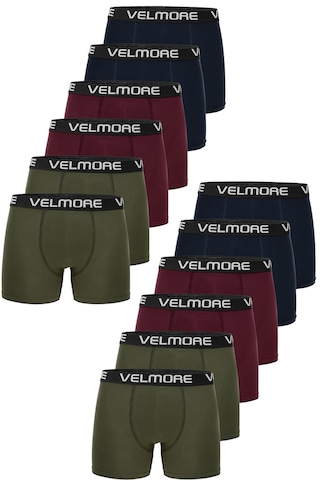 Velmore Erkek Boxer 12 Li Premium Kutu Pamuklu Likralı Beden S - 5xl Lacivert-bordo-haki